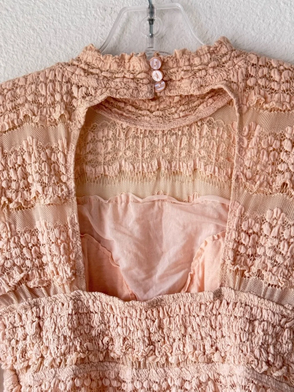 Free People Angelina Bodysuit Lace & Mesh Long-Sleeve Bodysuit M FLAWS